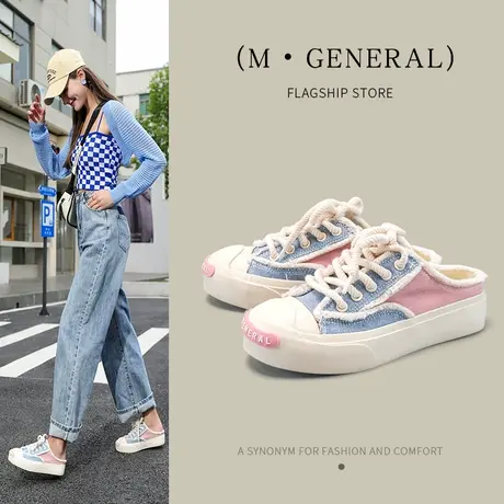 夏季薄款透气休闲半拖帆布鞋女2023新款夏款懒人一脚蹬布鞋小白鞋图片