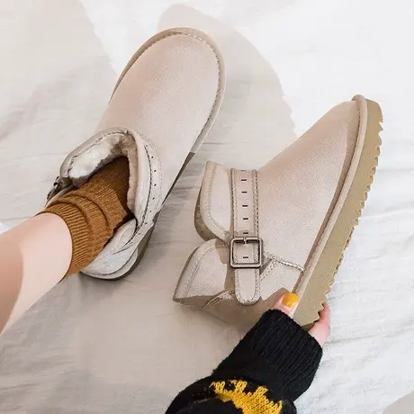 雪地靴女2023年新款短筒靴子加厚雪地棉鞋冬季保暖加绒搭扣面包鞋商品大图