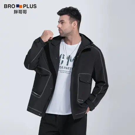 胖哥哥秋冬款加大码男士外套加绒宽松休闲男装连帽胖子潮牌夹克男图片
