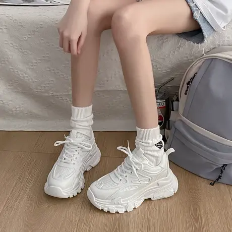 潮牌港风显脚小老爹鞋女秋季新款厚底百搭纯色复古炸街休闲运动鞋商品大图