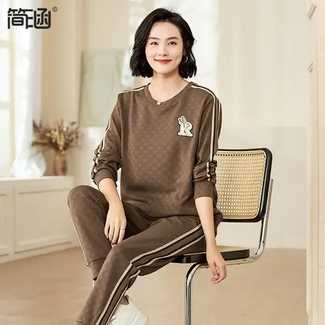 大码女装2023秋装新款简涵两件套休闲运动显瘦圆领长袖胖mm套装图片