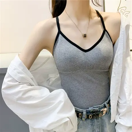 小吊带美背背心文胸一体女带胸垫秋冬内搭短款性感辣妹打底上衣潮商品大图