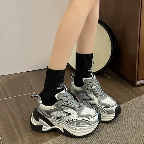 永希厚底系带老爹鞋子女2024初春新款百搭增高小个子运动休闲鞋潮图片