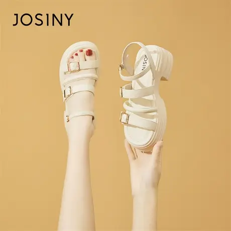 Josiny/卓诗尼凉鞋女款2024春季新款女鞋休闲沙滩鞋厚底罗马凉拖商品大图