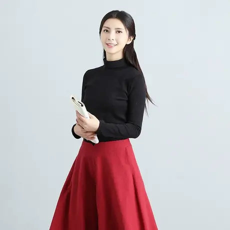 素飞春季新款女装文艺复古中国风手绘高领打底毛衣女套头针织衫图片