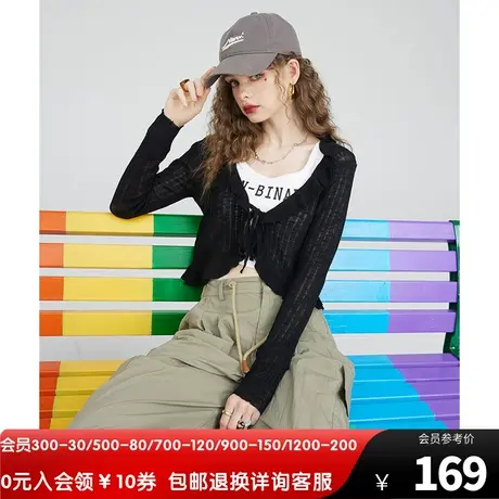 妖精的口袋v领针织衫女2023夏季新款荷叶边薄款显瘦长袖防晒开衫图片