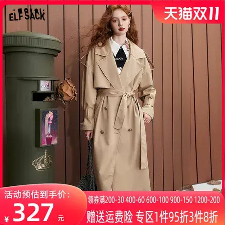 妖精的口袋长款风衣外套女2023秋季新款美拉德复古设计感休闲大衣图片