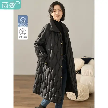 【商场同款】茵曼2023冬女装新款休闲翻领菱形格腰带鸭绒羽绒服图片