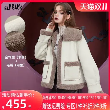 妖精的口袋宽松加厚棉服女2023冬季新款小个子拼接加绒设计感棉衣图片