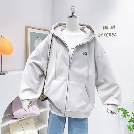 2023春秋新款开衫外套韩国东大门高级感字母连帽拉链卫衣大码休闲图片