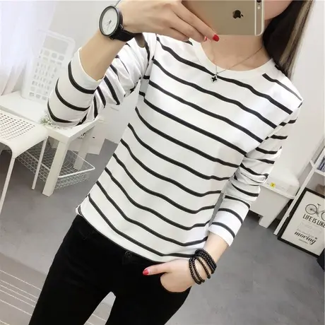 打底衫内搭女装春秋季条纹针织衫2023新款薄款修身爆款长袖上衣服图片