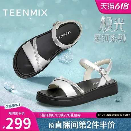 天美意休闲一字带松糕厚底凉鞋女外穿时装凉鞋夏新款KX011BL4图片