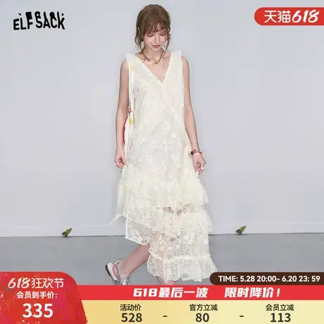 妖精的口袋法式v领白色蕾丝背心连衣裙女2025年新款不规则蛋糕裙图片