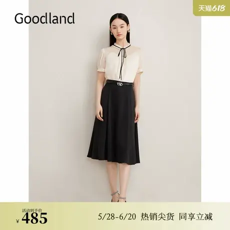 Goodland美地夏季法式优雅荷叶花边衬衫肌理绉感泡泡袖上衣图片