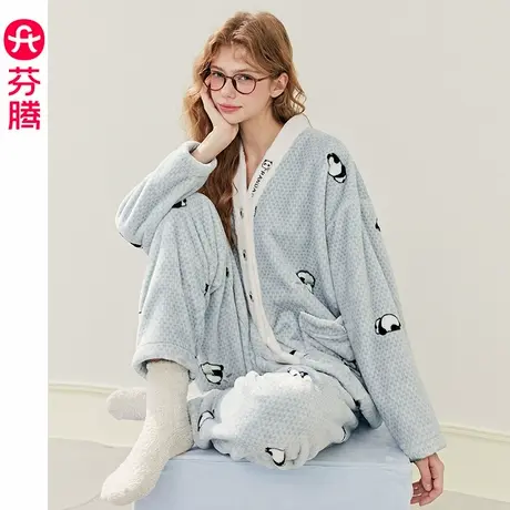 芬腾珊瑚绒女士睡衣秋冬季加厚保暖长袖套装宽松加大码熊猫家居服商品大图