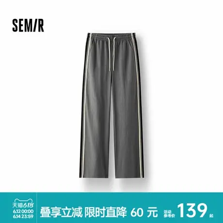 [商场同款]森马休闲裤女仿麻长裤慵懒夏季新款撞色宽松裤子灰色商品大图