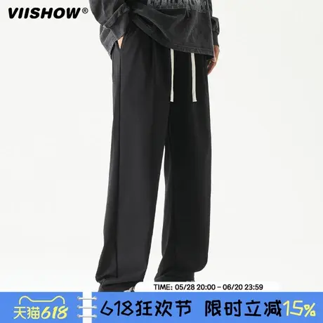 VIISHOW重磅加绒裤宽松直筒卫裤男裤银狐绒运动休闲裤阔腿裤商品大图