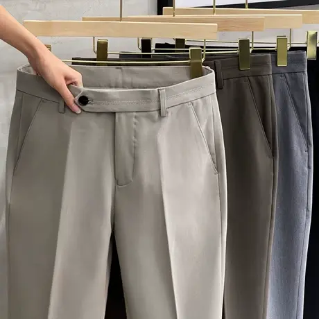 抗皱修身休闲裤子男士轻熟风男装韩版商务小脚九分西裤垂感秋冬潮图片