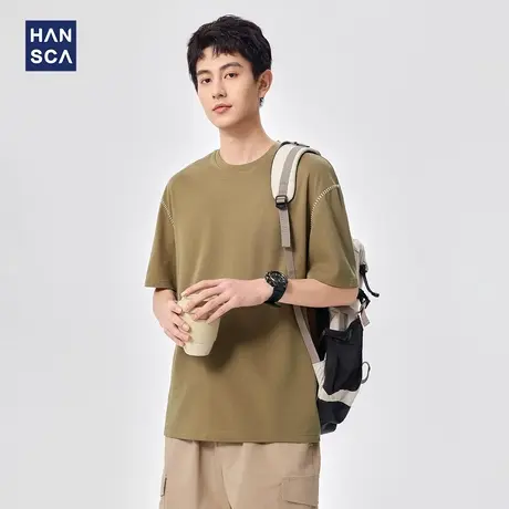 hansca 高端凉感桑蚕丝冰丝薄款短袖t恤男2025夏季宽松速干上衣服商品大图