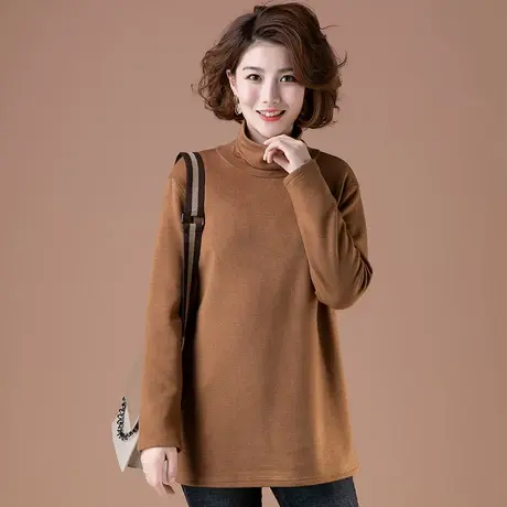 【清】冬季高领打底衫女加肥加大码宽松中长款套头加绒加厚T恤商品大图