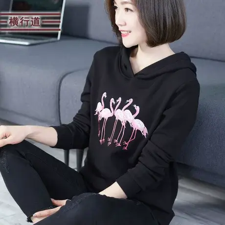 冬装新款女装带帽卫衣休闲宽松大码上衣帽衫外套连帽刺绣口袋长袖商品大图