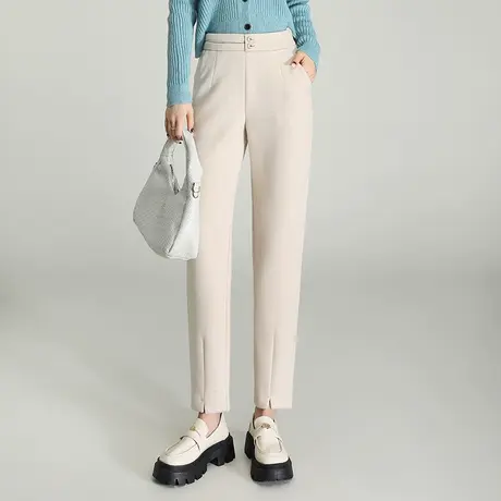 2023秋冬新款羊毛呢小脚裤女时尚高腰通勤直筒小西裤显瘦休闲裤子商品大图