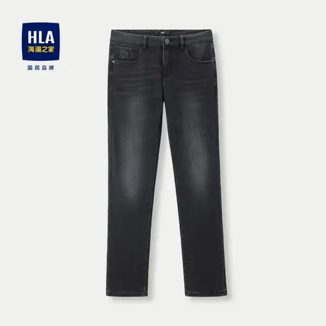 HLA/海澜之家五袋款牛仔裤23秋季新款合体直筒字母刺绣猫须裤子男商品大图