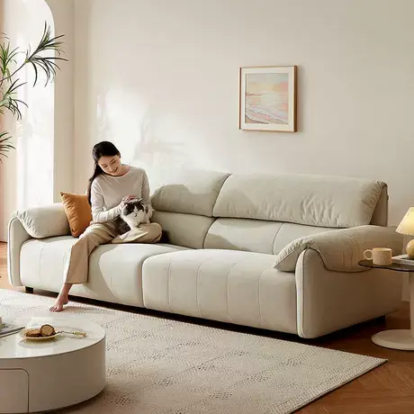 全友家居新款奶油风客厅小户型直排三人位猫抓布艺沙发商品大图