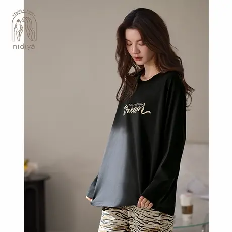 妮狄娅睡衣女秋季柔软棉长袖套头衫休闲运动风春秋外穿家居服套装商品大图