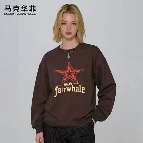 马克华菲 deer 美式红星印花圆领卫衣男女款秋季新款宽松休闲上衣图片