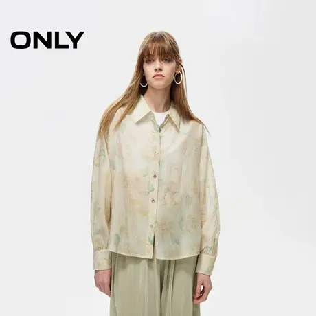 【ONLY奥莱清仓】秋季时尚侧摆开衩印花轻薄宽松落肩衬衫女商品大图