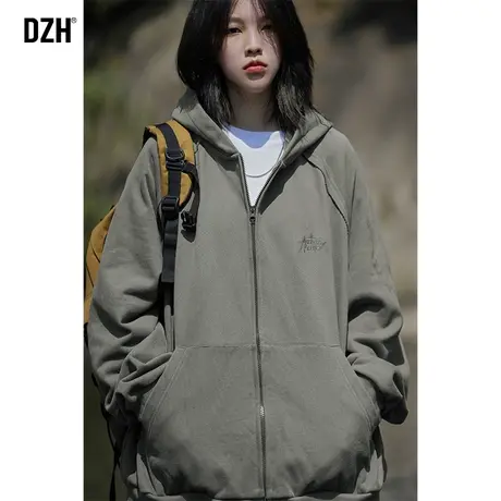 情侣美式重磅开衫卫衣男潮牌外套男士插肩上衣2023新款夹克连帽衫商品大图