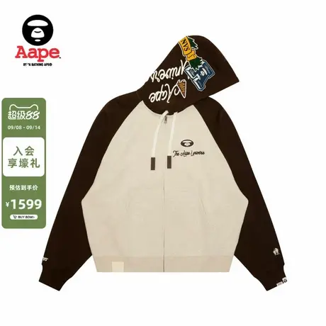 Aape旗舰店男装秋冬校园猿人刺绣撞色薄绒连帽卫衣外套C387XAP商品大图