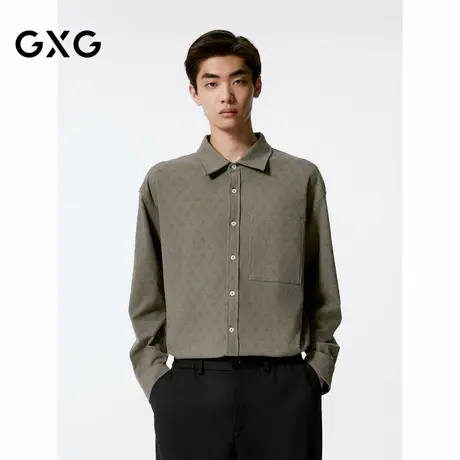 GXG男装 棕灰色基础宽松翻领长袖衬衫男24年秋季品G24X033040图片
