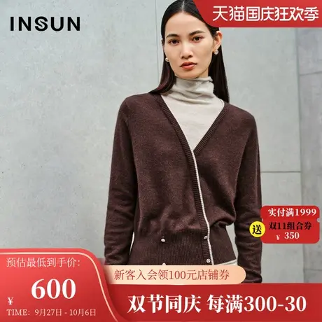 恩裳2023冬装新款时尚拼色假两件高领兔毛羊毛混纺美拉德针织衫女商品大图