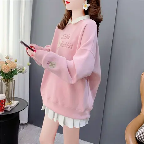 刺绣假两件娃娃领卫衣女2023年新款春季宽松洋气减龄拼接长袖上衣商品大图