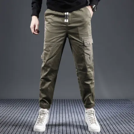 卡其色九分裤子男工装裤2023新款秋季宽松束脚休闲百搭男士裤子商品大图