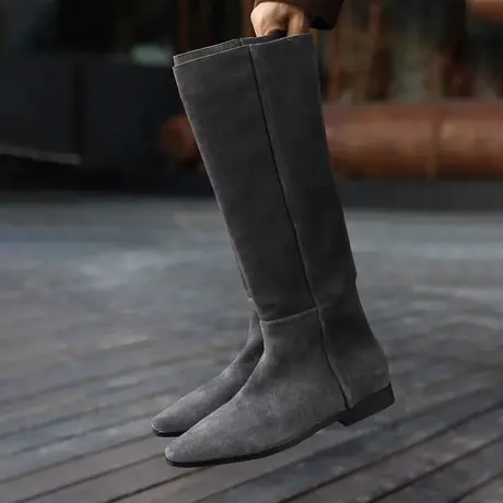 Artmu阿木韩系尖头长筒靴子女2023新款秋冬真皮高筒靴皱皱靴长靴商品大图