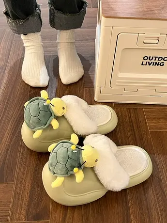 可爱小乌龟毛毛拖鞋女外穿2023年秋冬新款厚底保暖防滑包头棉拖鞋商品大图