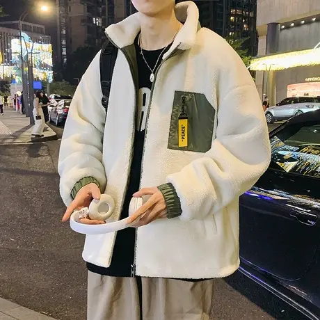 羊羔绒立领棉衣外套男冬季2023新款宽松潮流保暖加绒加厚棉服棉袄图片