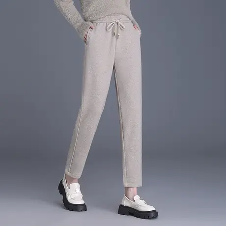 加绒小直筒裤女秋冬2023新款松紧腰显瘦百搭休闲裤小脚长裤萝卜裤商品大图