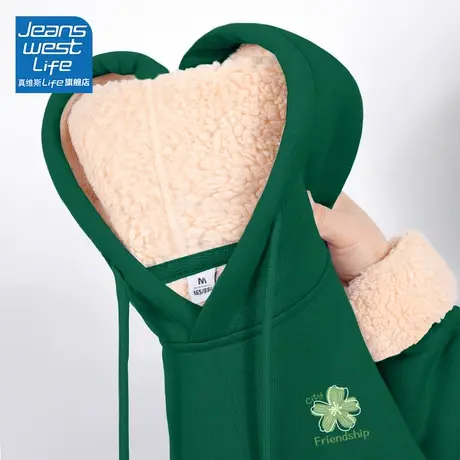 真维斯LIFE羊羔绒连帽卫衣女款2023新款爆款加绒韩系慵懒风外套C图片