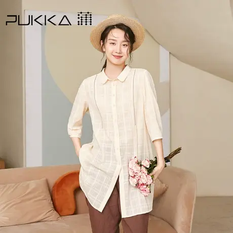蒲PUKKA女装纯棉衬衫宽松原创中长款早秋上衣商场同款商品大图