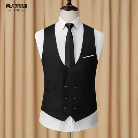 春秋新款休闲西装马甲男士修身时尚韩版双排扣商务马夹背心坎肩潮图片
