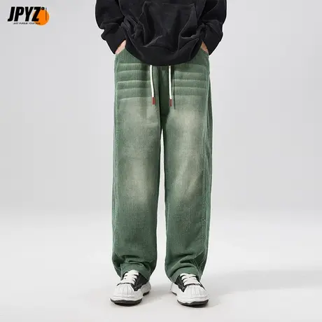 男士冬季灯芯绒长裤休闲裤宽松直筒加绒厚保暖阔腿裤美式纯棉垂感商品大图