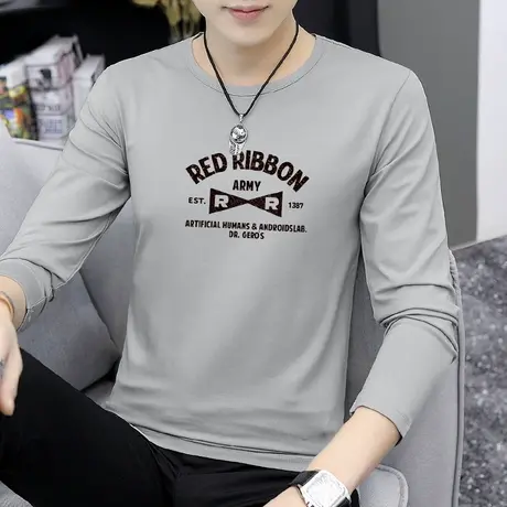 莫代尔长袖t恤男潮流印花体恤内搭上衣服潮牌圆领打底衫秋衣小衫图片