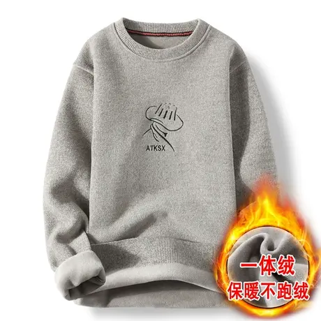 雪尼尔毛衣男秋冬季加绒加厚款潮流韩版个性学生一体绒打底针织衫商品大图