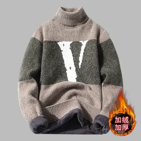 金貂绒高领毛衣男秋冬季2023潮流爆款上衣服宽松加绒加厚保暖外套商品大图