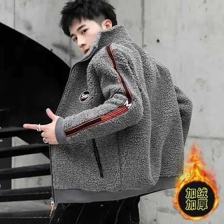 摇粒绒外套男冬季2023新款韩版加厚羊羔绒夹克潮牌帅气抓绒棉衣服商品大图