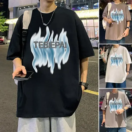 2024夏季新款短袖t恤男ins潮牌宽松港风半袖cleanfit美式纯棉体恤商品大图